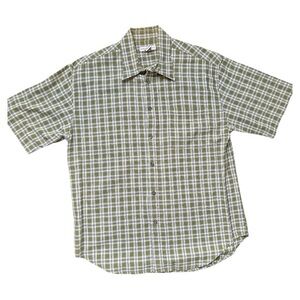 Preswick & Moore, size medium, Olive Plaid Button Down Shirt, front pocket